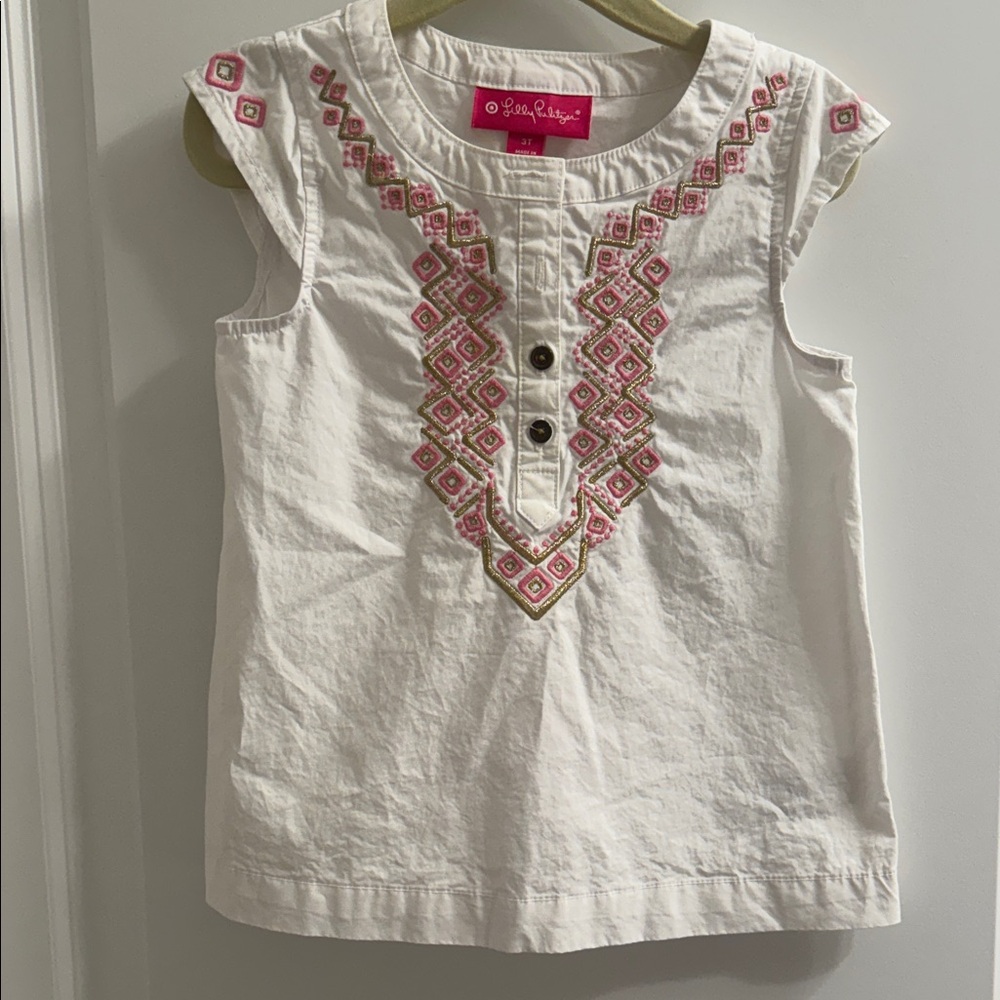 Lilly Pulitzer for Target Kids Top with Pink and Gold Embroidery